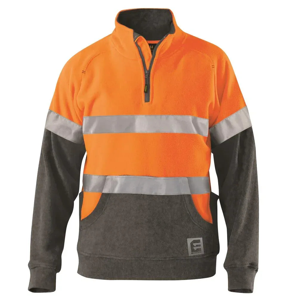ELEVEN Workwear Evolution Spliced Hi-Vis 'Hoop' Taped Spliced Stretch Jumper - Orange Light Charcoal - RSEA Safety Outlet
